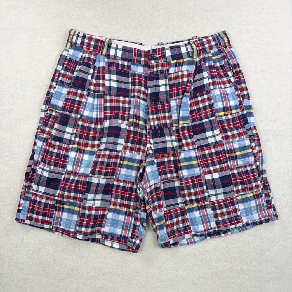 Jos A Bank Mens 38 Patchwork Madras Shorts Multicolor Plaid Pleated Cotton 0317
